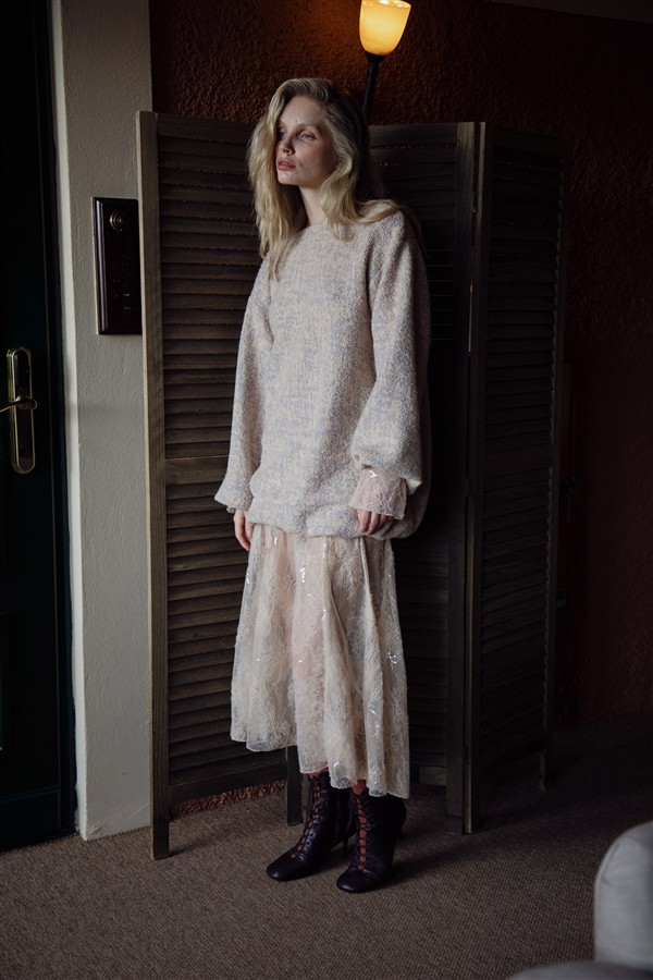 NIDODILEDA YLVA PULLOVER DRESS LIGHT BEIGE/BLUE